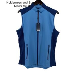 Holderness and Bourne Mens Hayes Vest Windsor Blue Navy Full Zip Small Golf